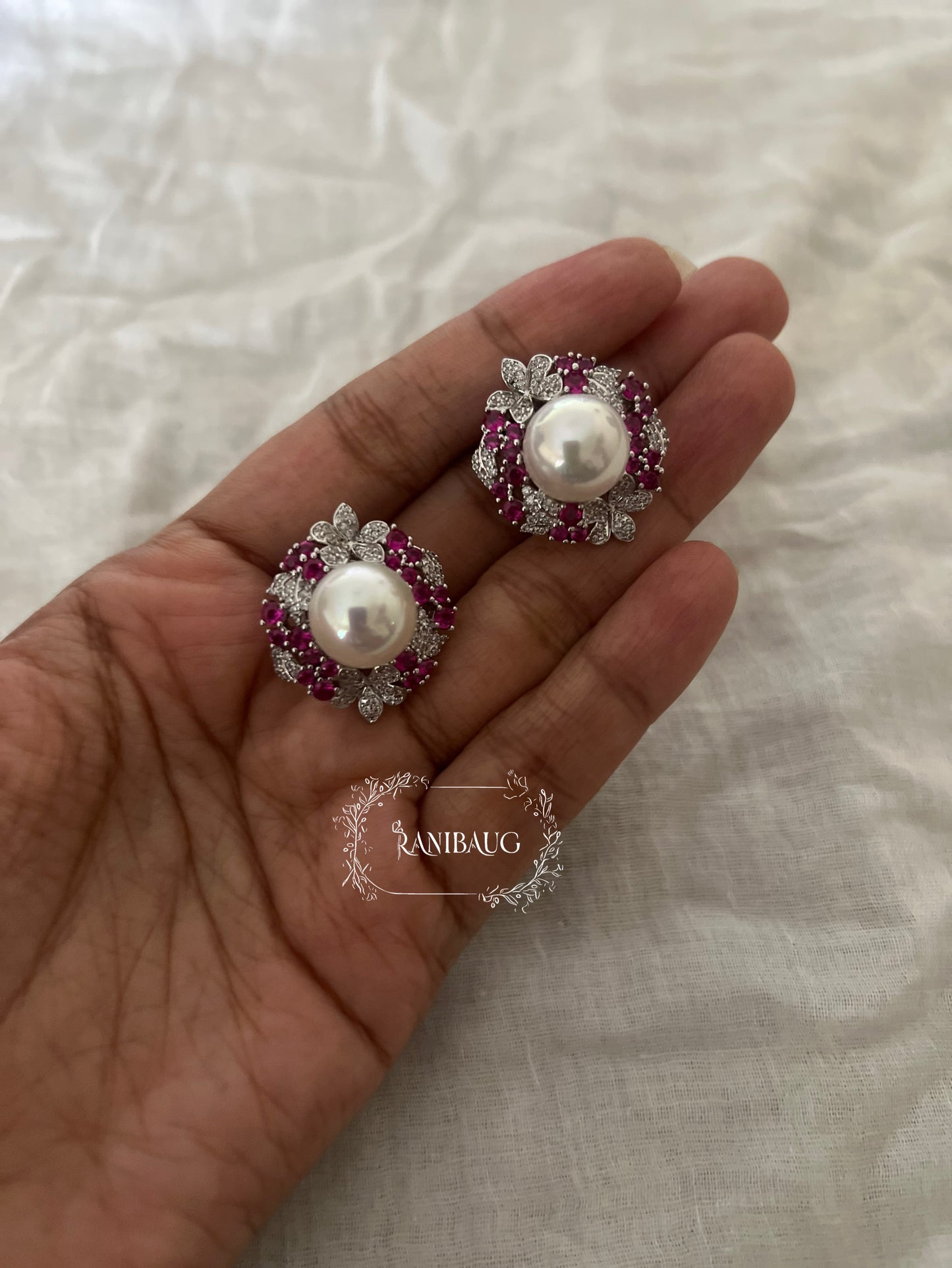 The Pearl Floral Bloom Diamond Stud Earrings By Ranibaug