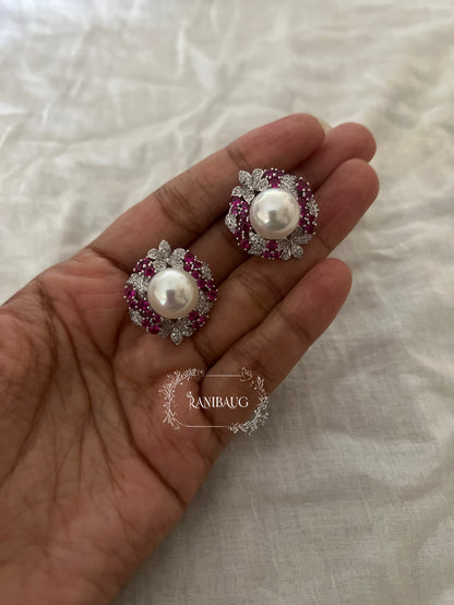 The Pearl Floral Bloom Diamond Stud Earrings By Ranibaug