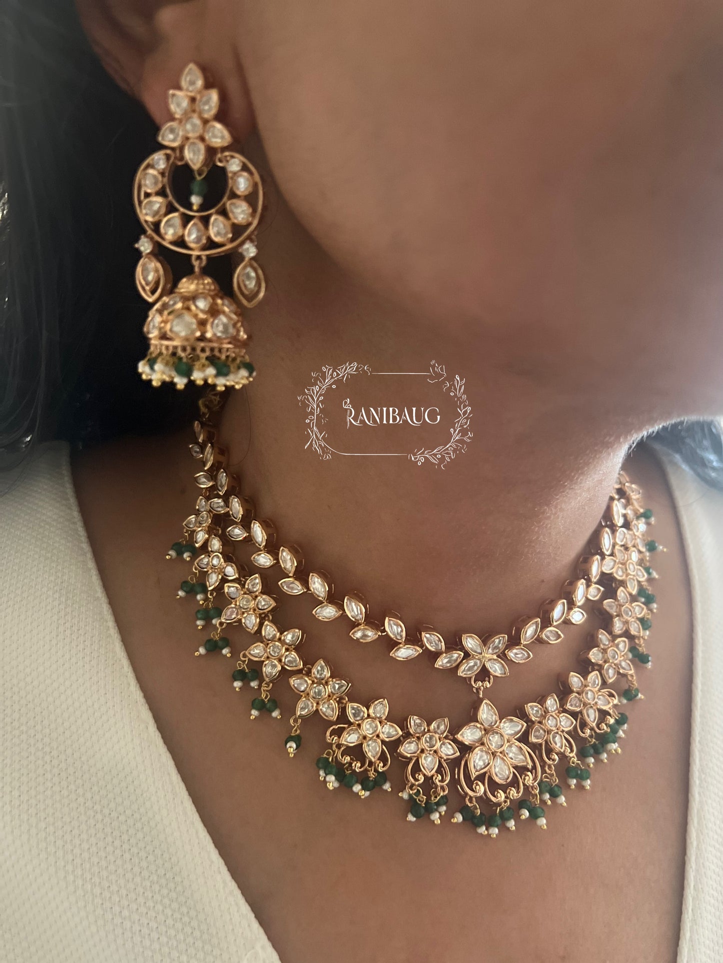 The Vibhuti Polki Floral Vine Layered Necklace Set By Ranibaug