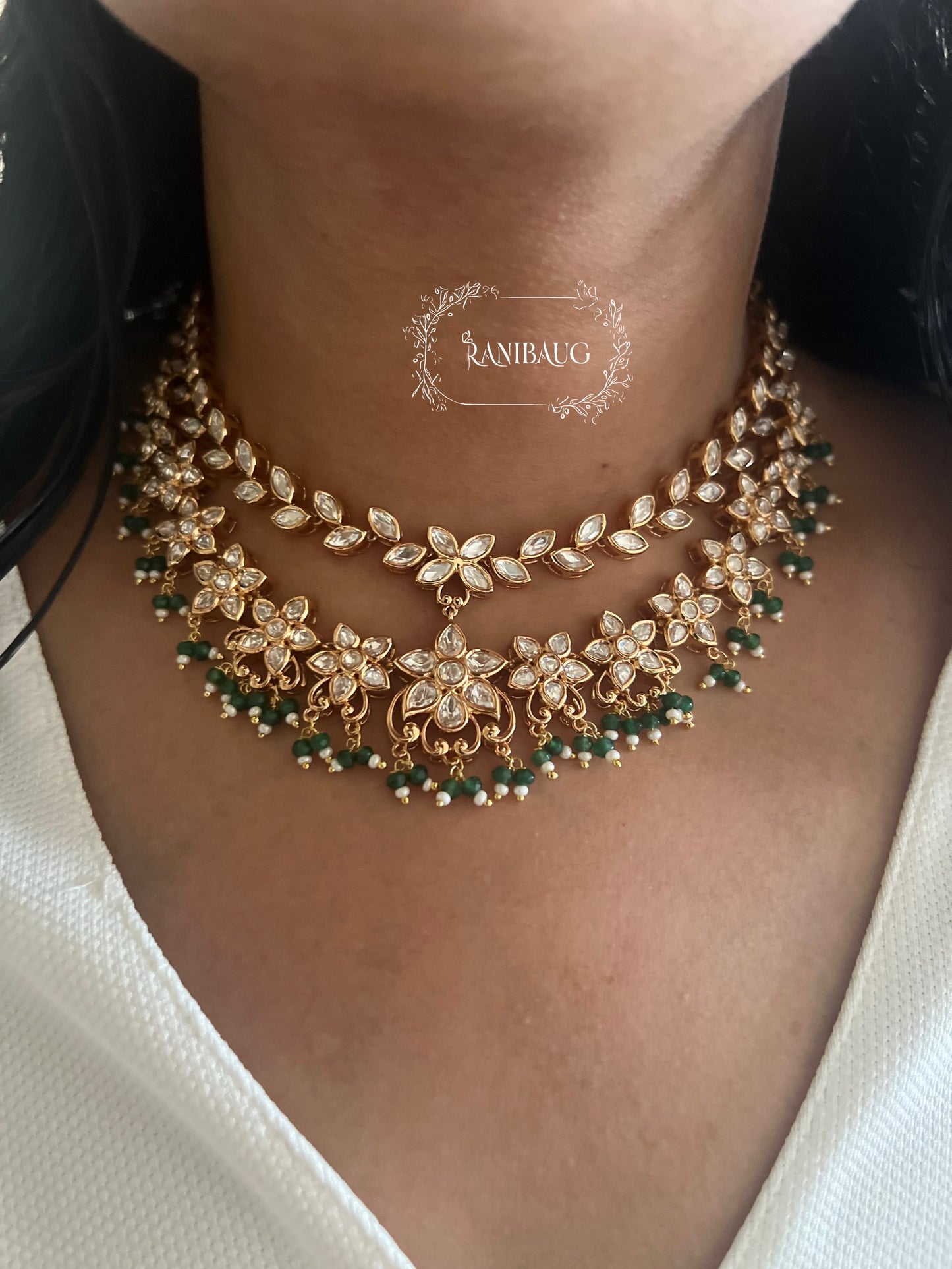 The Vibhuti Polki Floral Vine Layered Necklace Set By Ranibaug