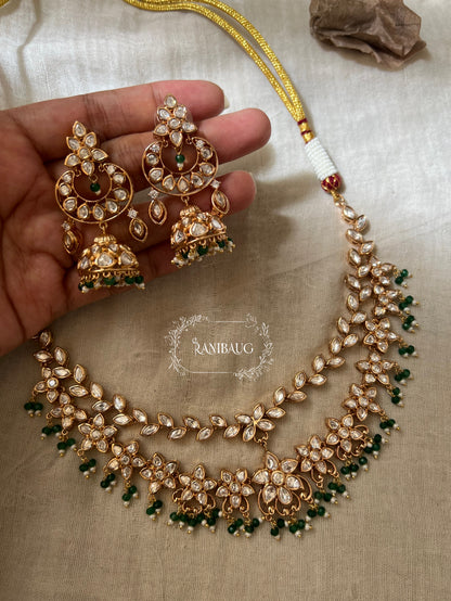 The Vibhuti Polki Floral Vine Layered Necklace Set By Ranibaug