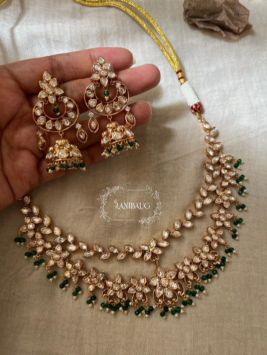 The Vibhuti Polki Floral Vine Layered Necklace Set By Ranibaug