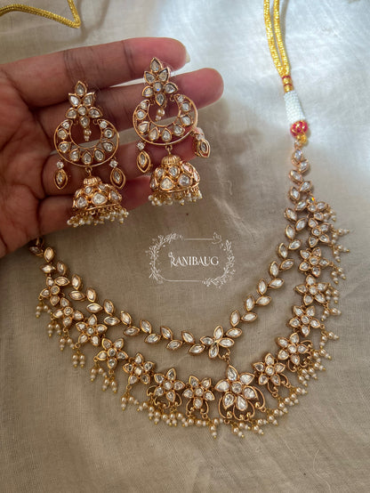 The Vibhuti Polki Floral Vine Layered Necklace Set By Ranibaug