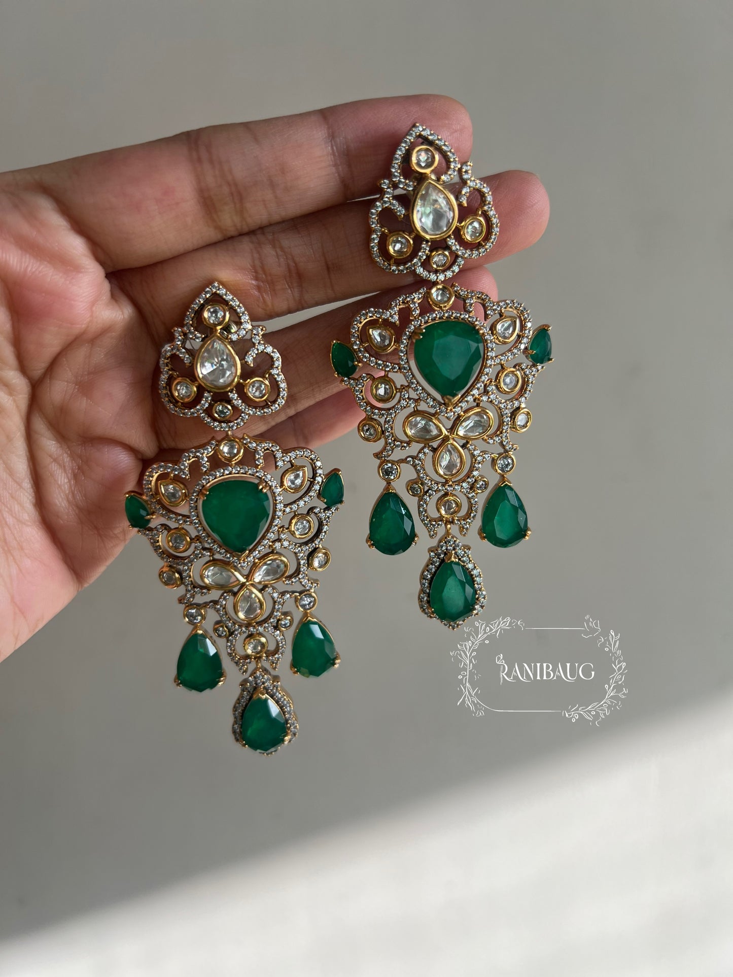 The "Gulab-Bagh" Pastel Polki Bridal Set | Pink Tourmaline & Emerald Long Haram Vintage Necklace Set By Ranibaug