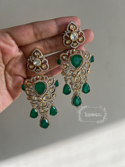 The "Gulab-Bagh" Pastel Polki Bridal Set | Pink Tourmaline & Emerald Long Haram Vintage Necklace Set By Ranibaug