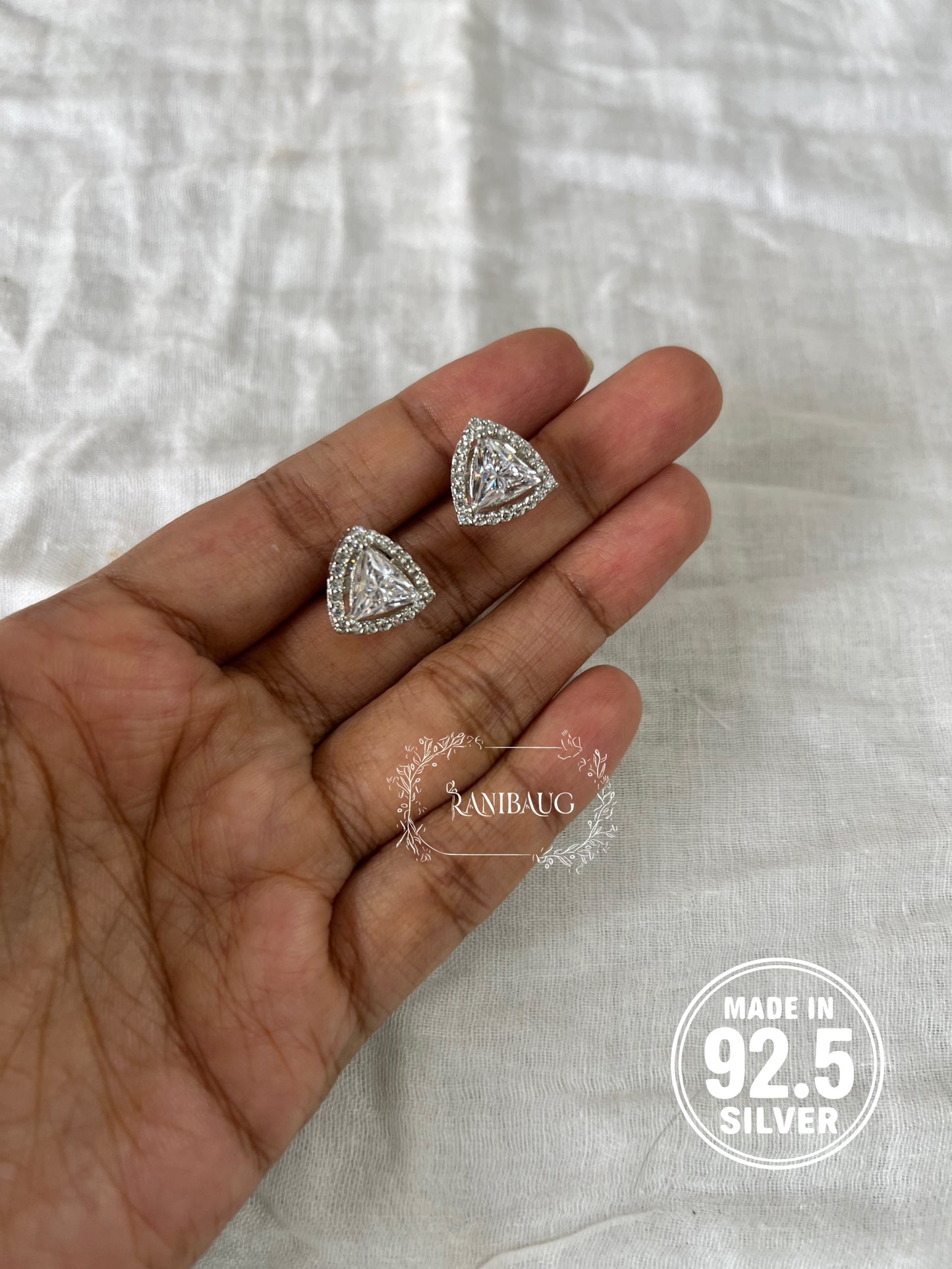 Tia Classic Triangle Zirconia 92.5 Silver Ear Studs By Ranibaug