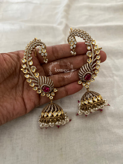 Tia Polki Kundan Pearl Adorned Gold Finish Royal Ear Cuff Jewelry By Ranibaug