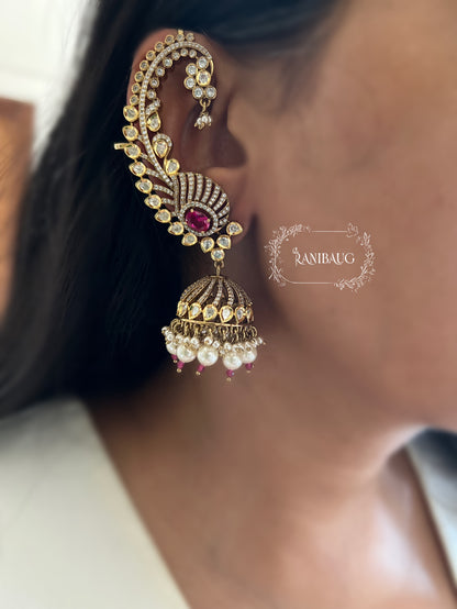 Tia Polki Kundan Pearl Adorned Gold Finish Royal Ear Cuff Jewelry By Ranibaug