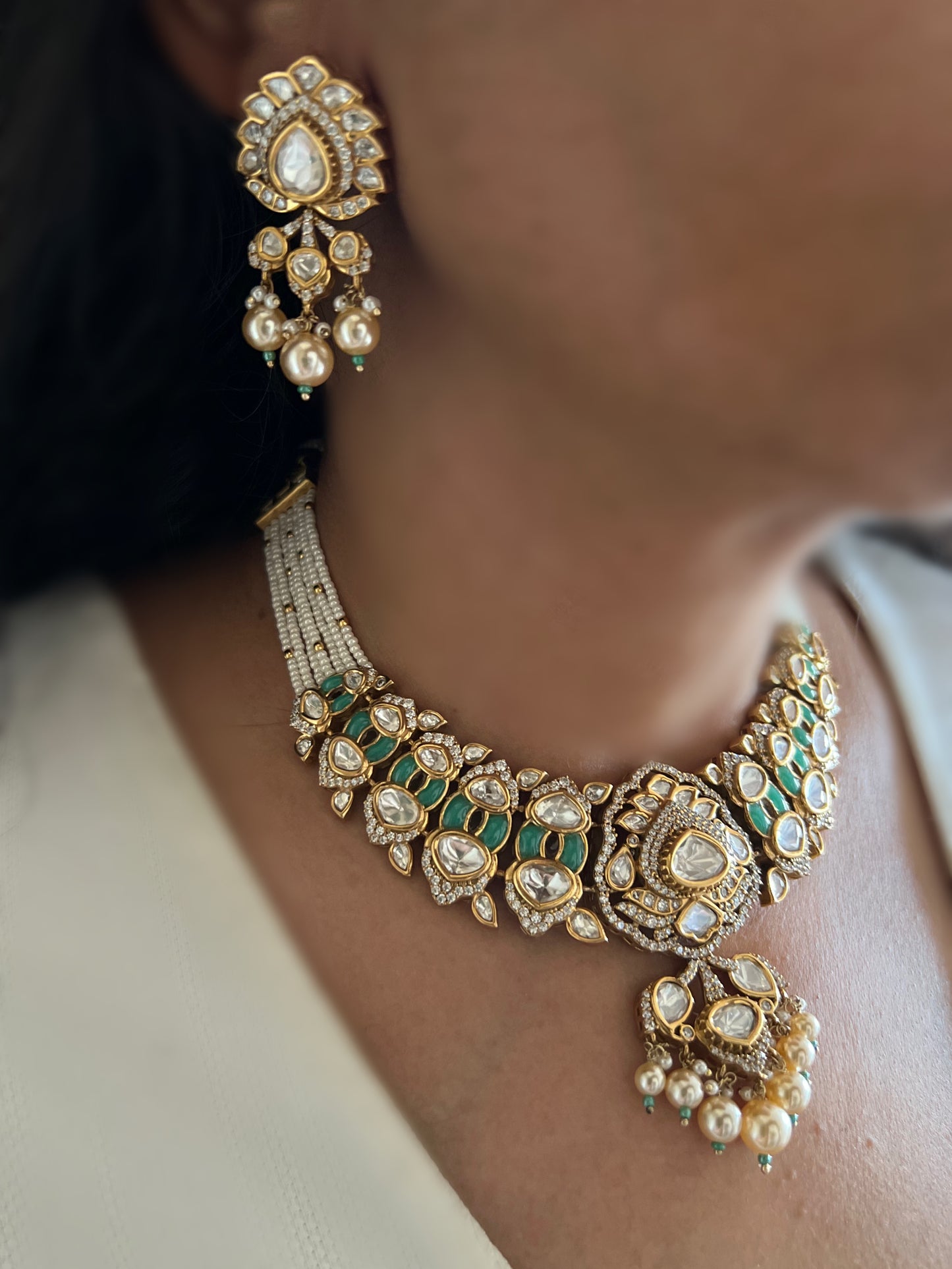 Tisha Rich Gold Finish Kundan And Pearl Enamel Festive Wear Jewellery Set By Ranibaug