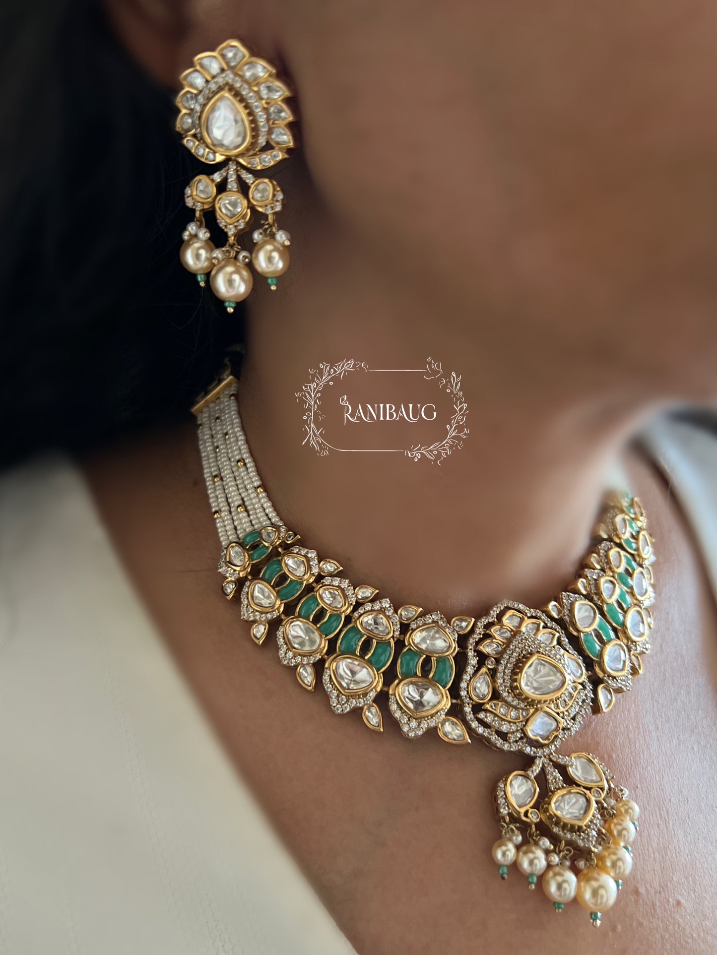 Tisha Rich Gold Finish Kundan And Pearl Enamel Festive Wear Jewellery Set By Ranibaug