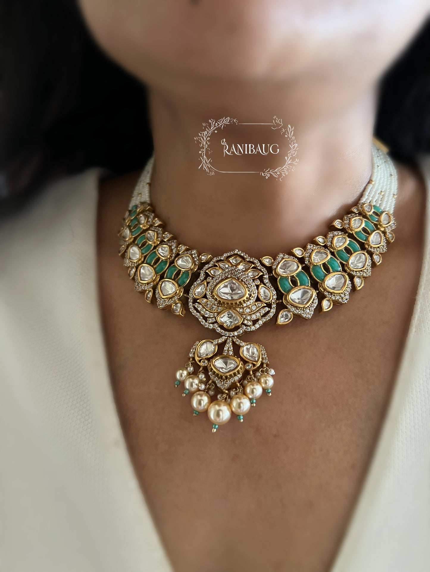Tisha Rich Gold Finish Kundan And Pearl Enamel Festive Wear Jewellery Set By Ranibaug