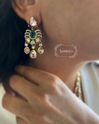 Tisha Ruby Teardrop Polki Studded Gold Plated Layered Necklace Jewellery Set By Ranibaug