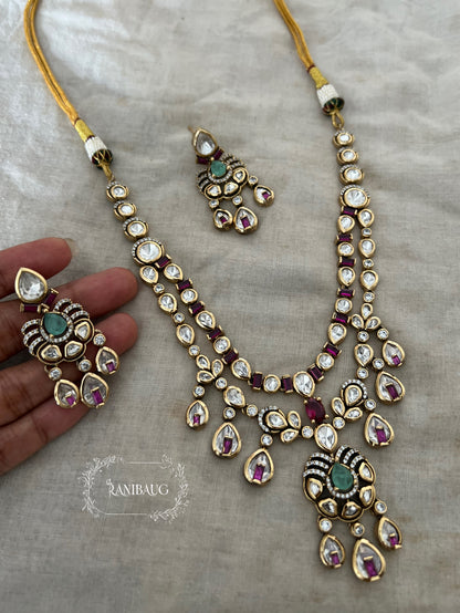 Tisha Ruby Teardrop Polki Studded Gold Plated Layered Necklace Jewellery Set By Ranibaug
