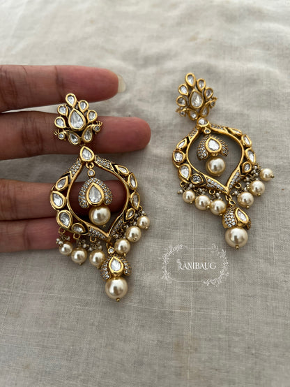 Tithi Rich Gold Finish Polki Studded Pearl Adorned Festive Earrings By Ranibaug
