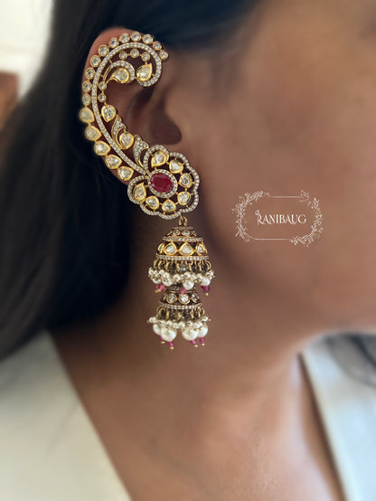 Tiya Royal Festive Polki Kundan Gold Finish Designer Earcuffs Jewelry By Ranibaug | 2026 Jewelry Trends