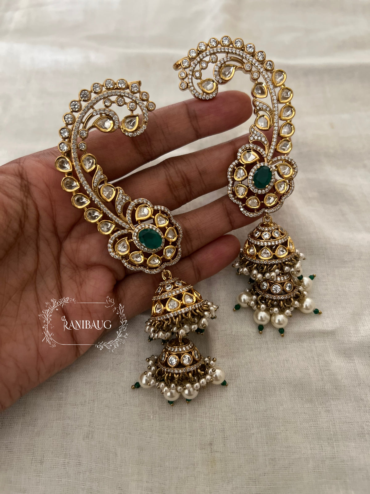Tiya Royal Festive Polki Kundan Gold Finish Designer Earcuffs Jewelry By Ranibaug | 2026 Jewelry Trends