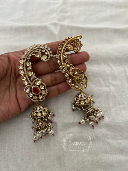 Tiya Royal Festive Polki Kundan Gold Finish Designer Earcuffs Jewelry By Ranibaug | 2026 Jewelry Trends