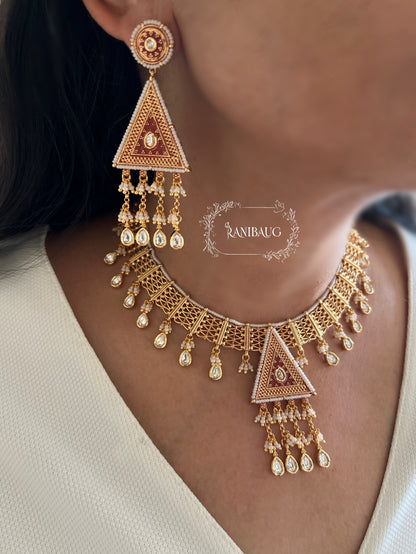 Tribhuvan Gold South Indian Jewelry Heritage Necklace Set By Ranibaug | 2026