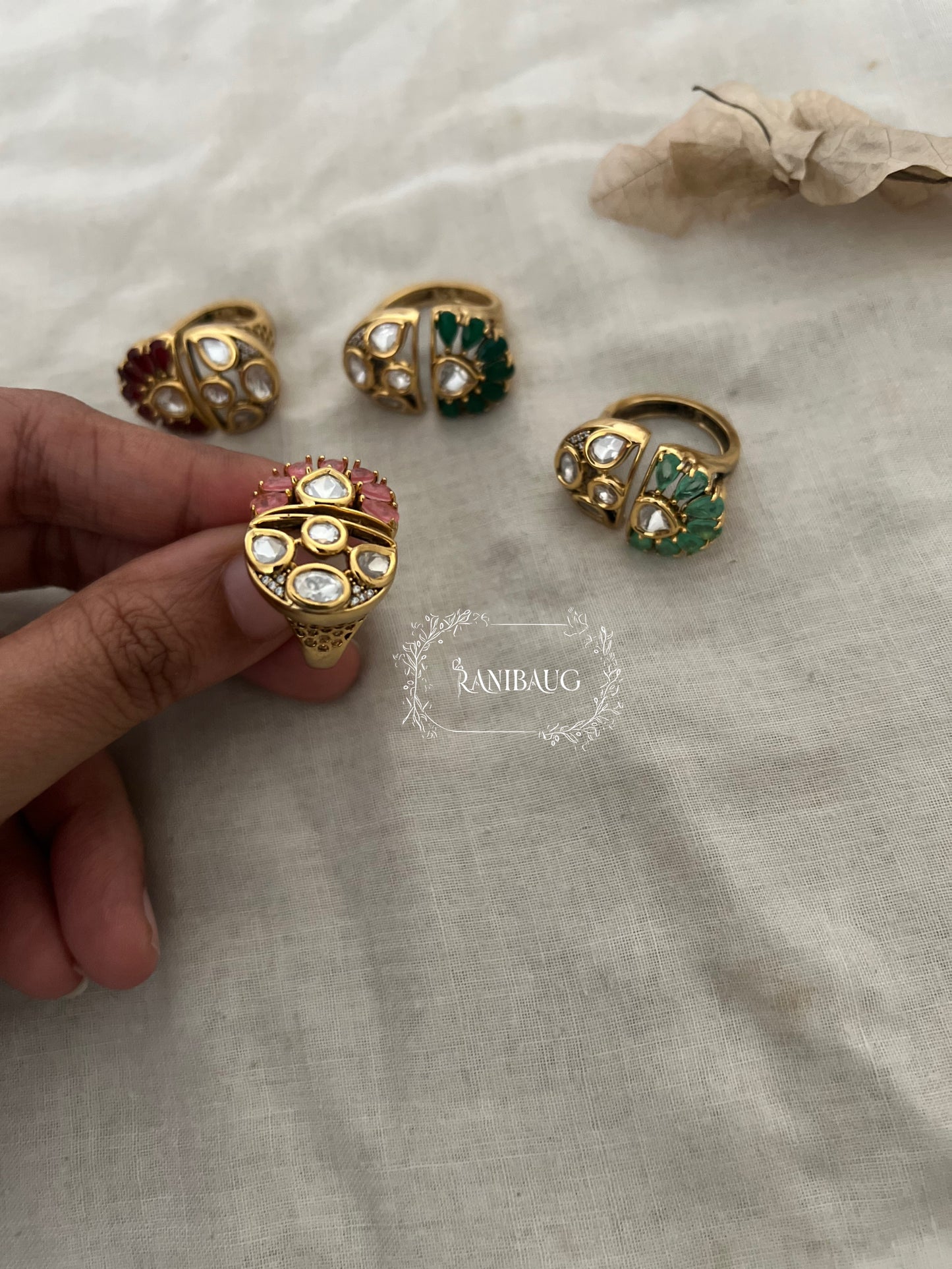 Trisha Dual Tone Polki Kundan Gemstone Gold Plated Ring By Ranibaug