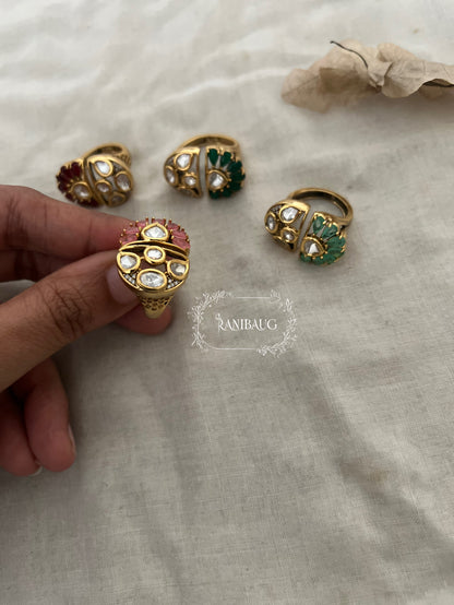 Trisha Dual Tone Polki Kundan Gemstone Gold Plated Ring By Ranibaug