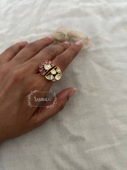 Trisha Dual Tone Polki Kundan Gemstone Gold Plated Ring By Ranibaug