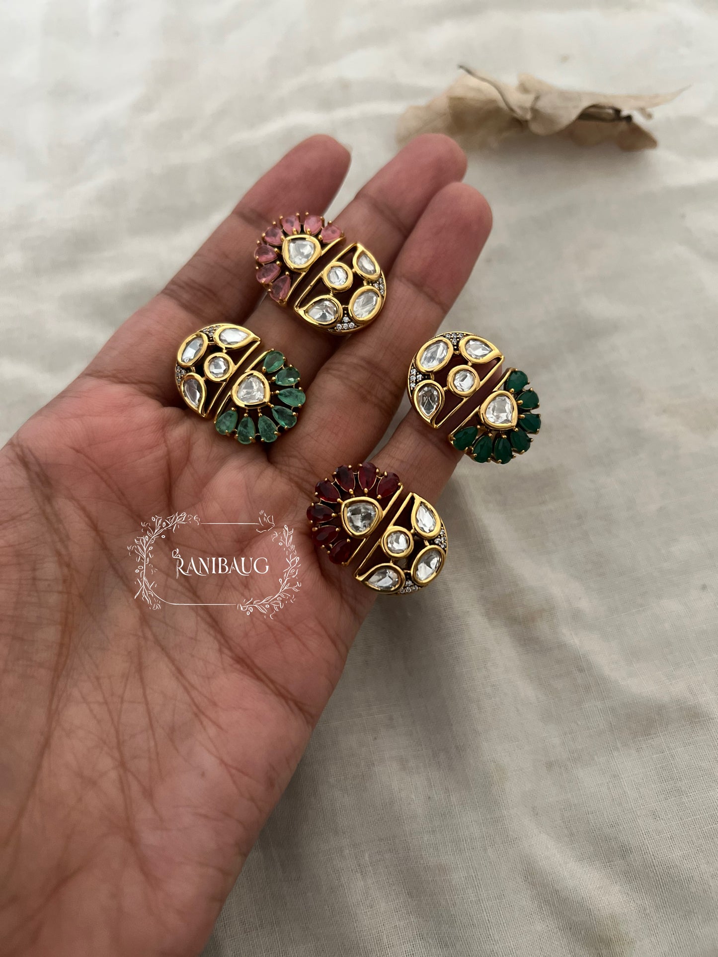 Trisha Dual Tone Polki Kundan Gemstone Gold Plated Ring By Ranibaug