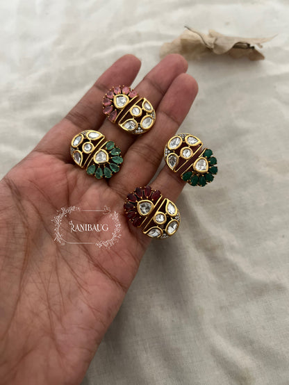 Trisha Dual Tone Polki Kundan Gemstone Gold Plated Ring By Ranibaug