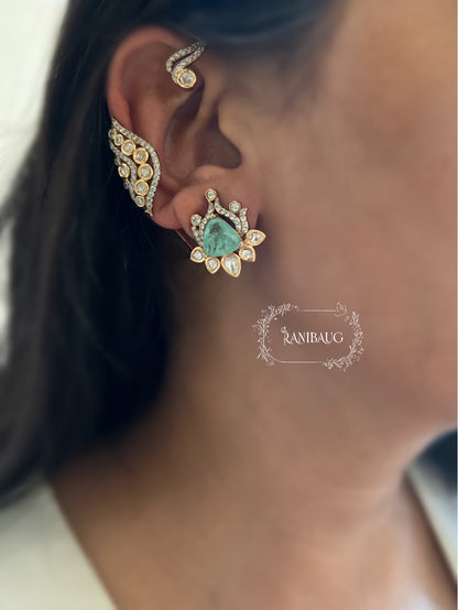 Trisha Polki Kundan Gold Finish Classic Indian Earcuff Jewelry By Ranibaug