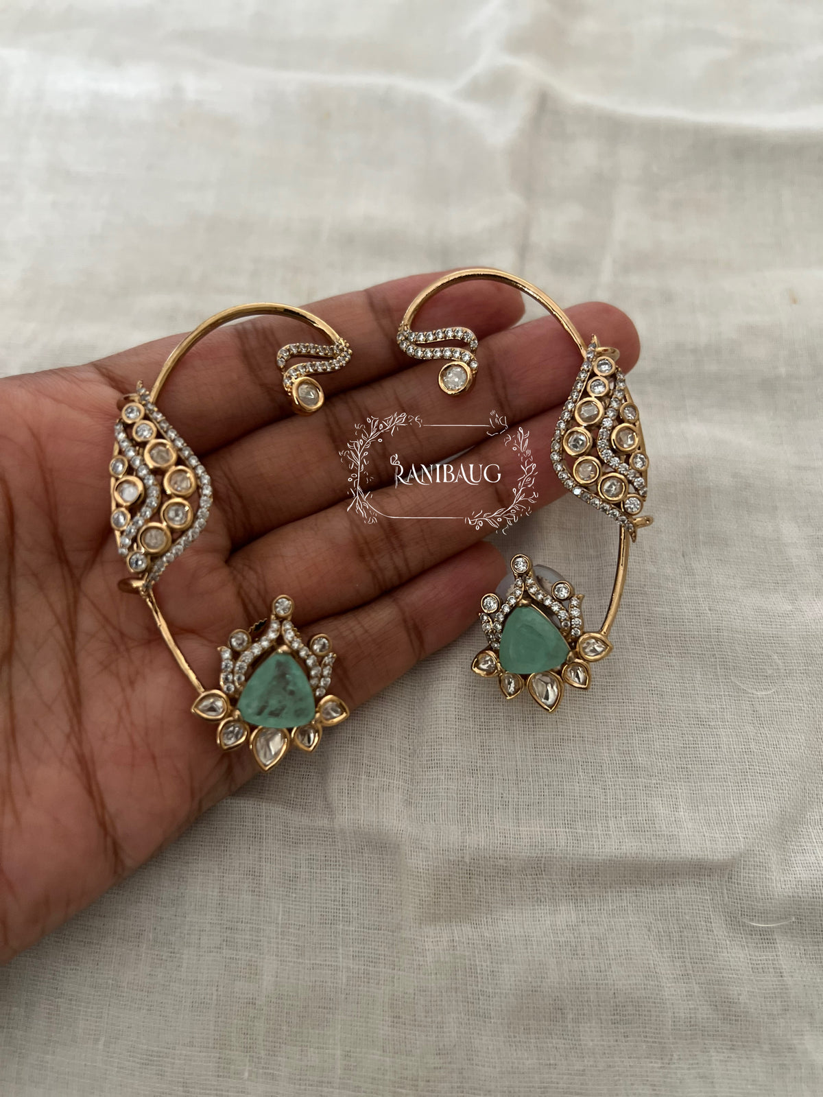 Trisha Polki Kundan Gold Finish Classic Indian Earcuff Jewelry By Ranibaug