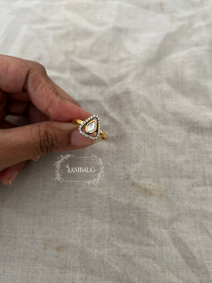 Trisha Teardrop Polki Motif Triangular Shaped Minimal Gold Plated Ring Jewelry By Ranibaug