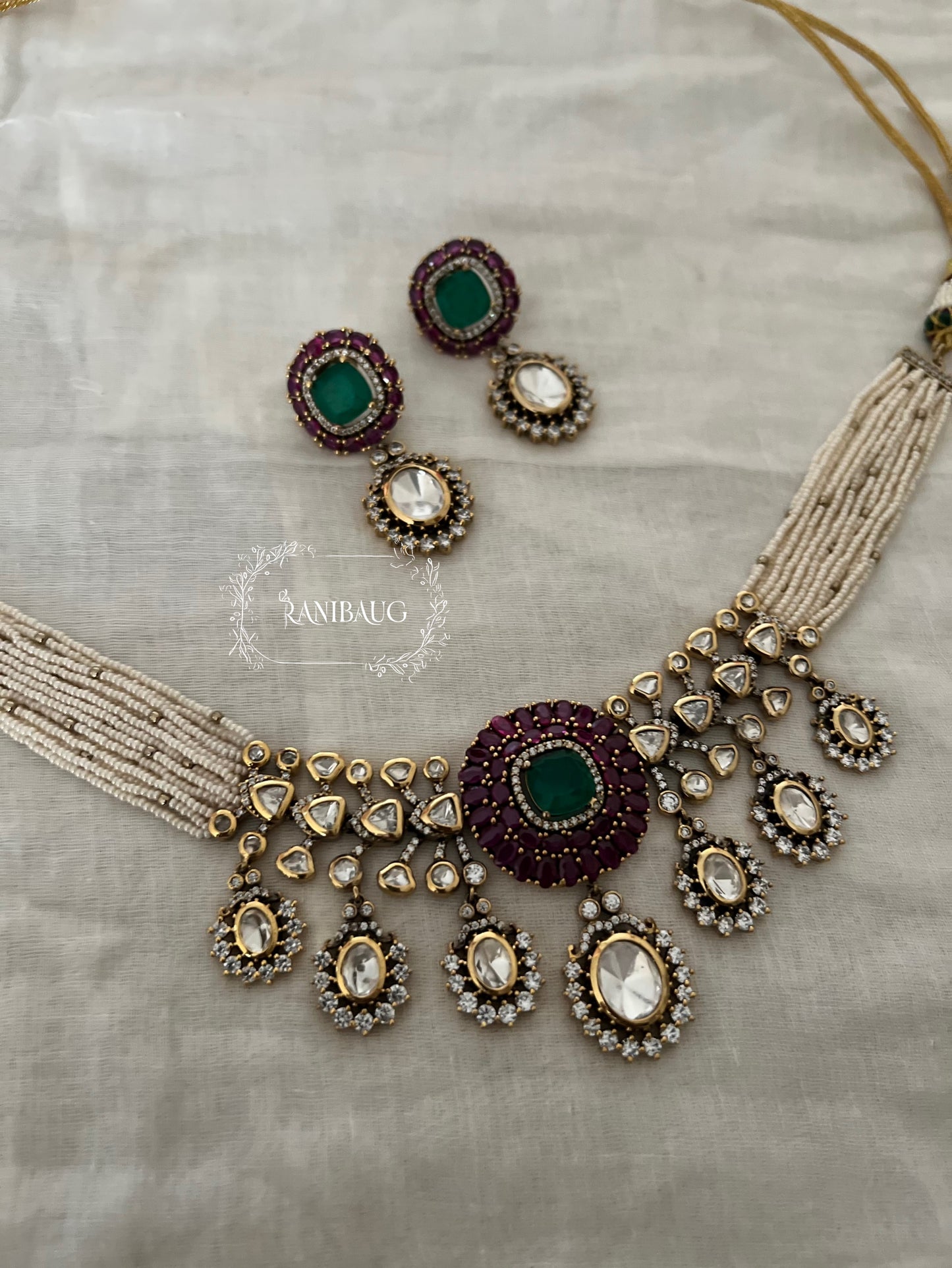 Trishna Polki Drop Pearl Strand Ruby Festive Necklace Set By Ranibaug | The Royal Wedding Collection 2026