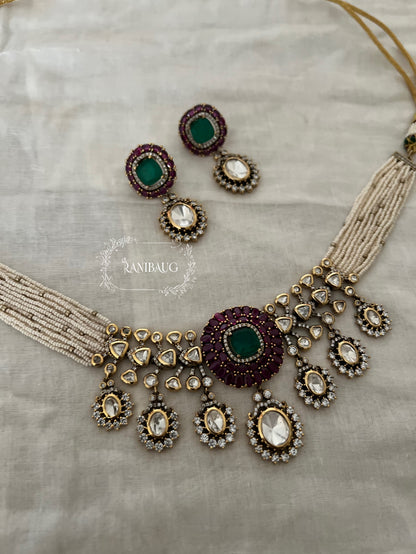Trishna Polki Drop Pearl Strand Ruby Festive Necklace Set By Ranibaug | The Royal Wedding Collection 2026