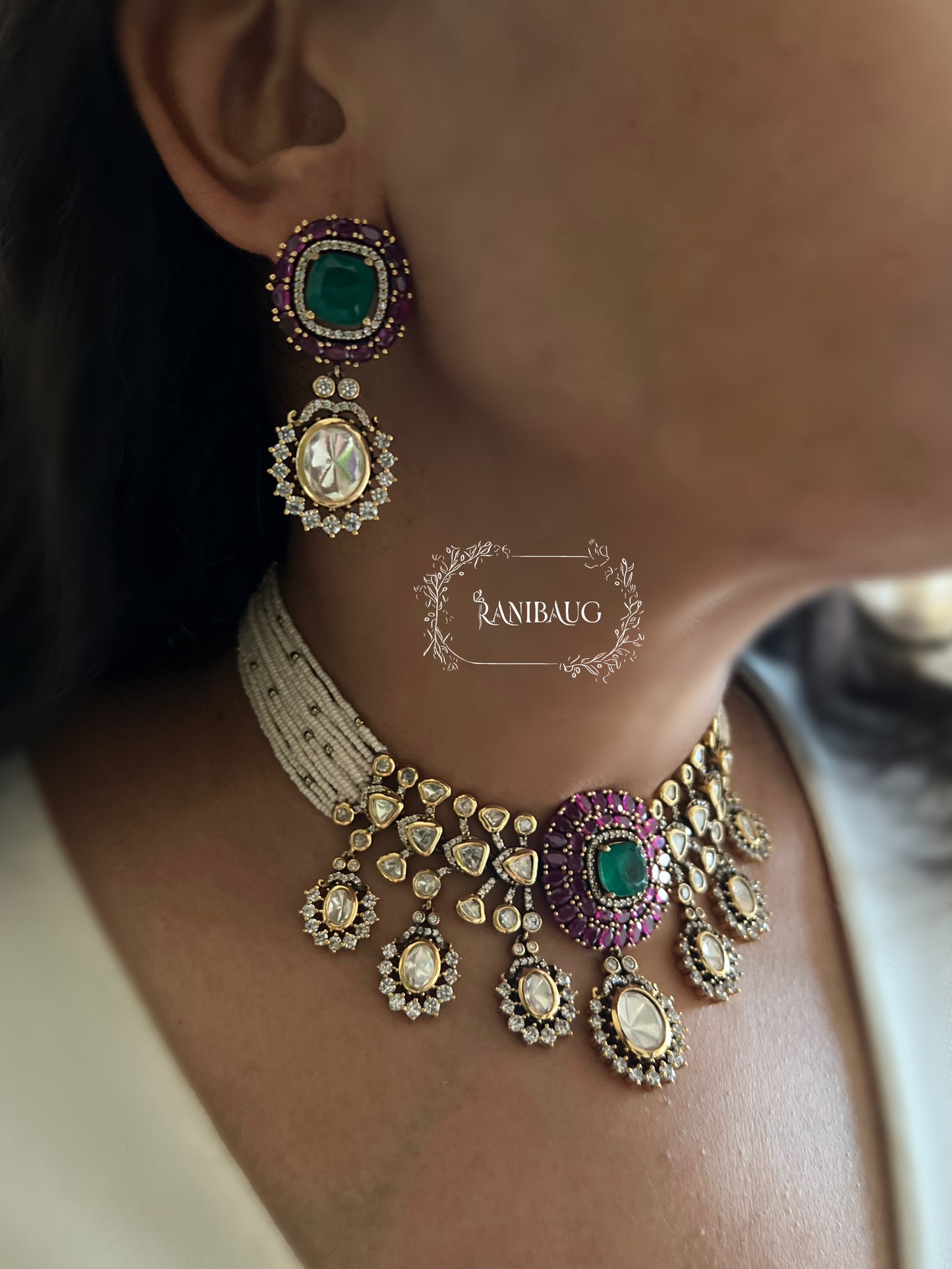 Trishna Polki Drop Pearl Strand Ruby Festive Necklace Set By Ranibaug | The Royal Wedding Collection 2026