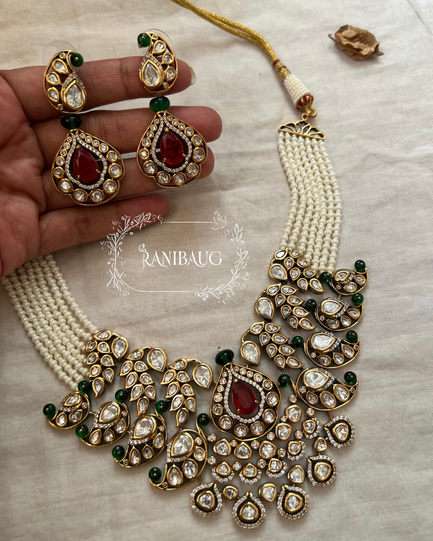 Trishna Wedding Victorian Necklace Set With Polki And Gemstone By Ranibaug | 2025 Bride Jewelry Trending