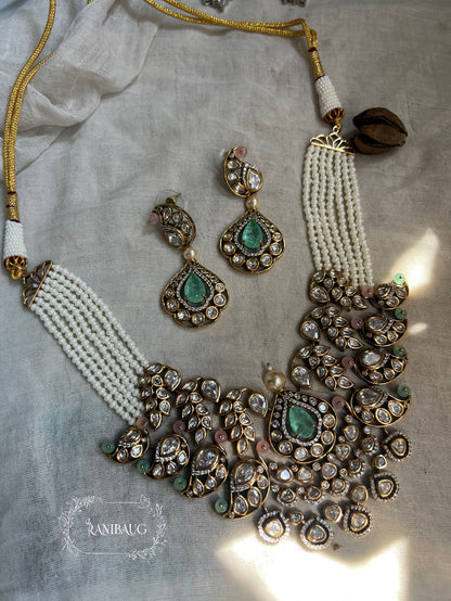 Trishna Wedding Victorian Necklace Set With Polki And Gemstone By Ranibaug | 2025 Bride Jewelry Trending