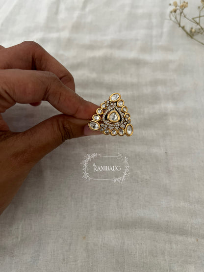Triveni Polki Kundan Triangle Shape Designer Ring By Ranibaug