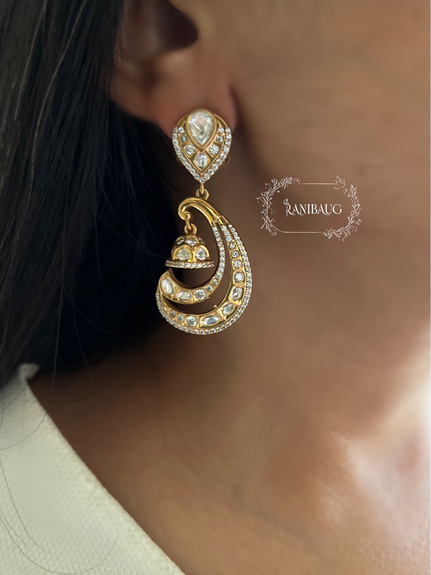 Trousseau Treasure Royal Kundan Polki Drop Earrings by Ranibaug