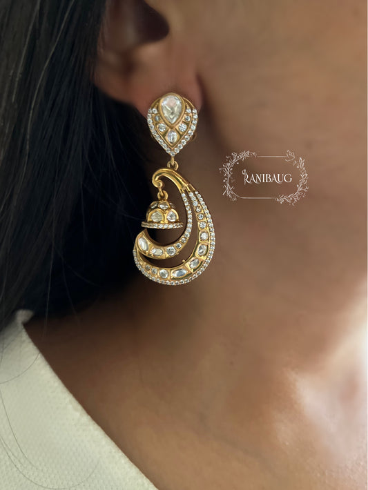 Trousseau Treasure Royal Kundan Polki Drop Earrings by Ranibaug