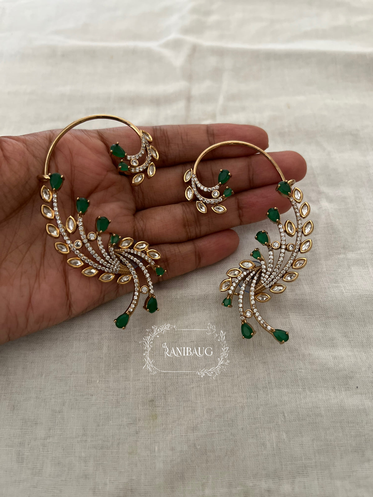Tulsi Statement Pastel Gold Finish Designer Earcuff Jewelry By Ranibaug