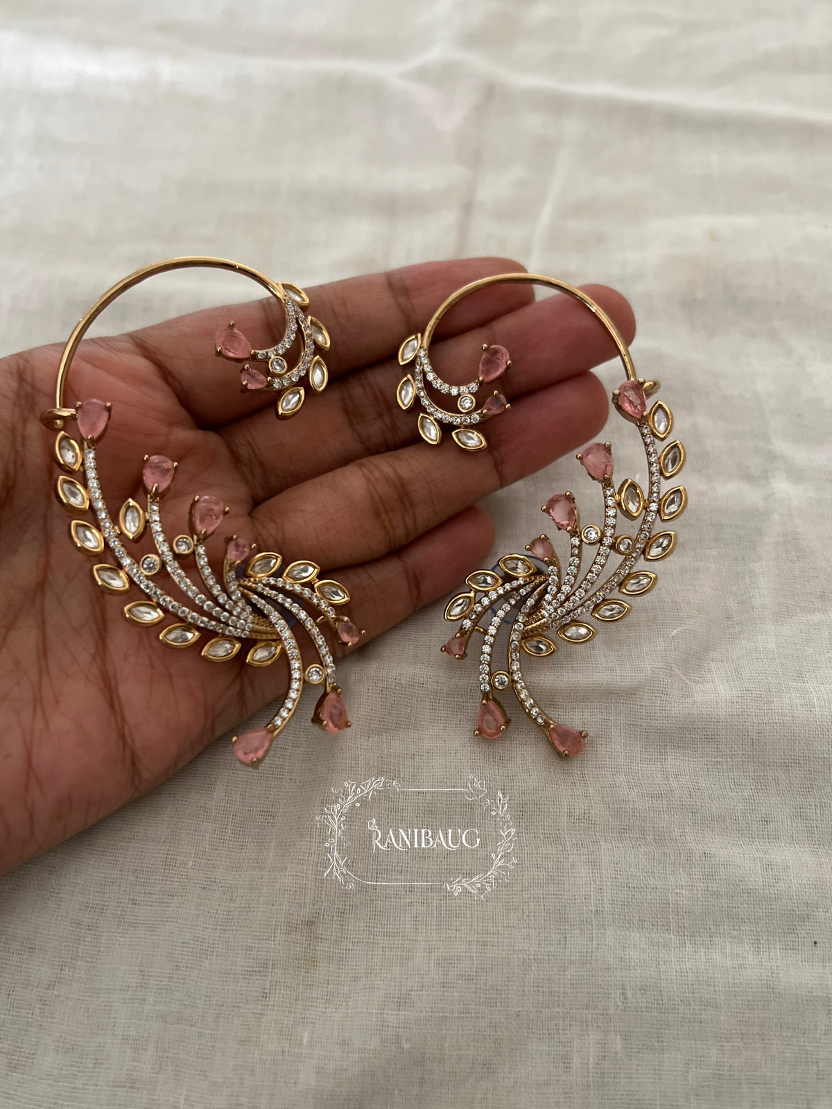 Tulsi Statement Pastel Gold Finish Designer Earcuff Jewelry By Ranibaug