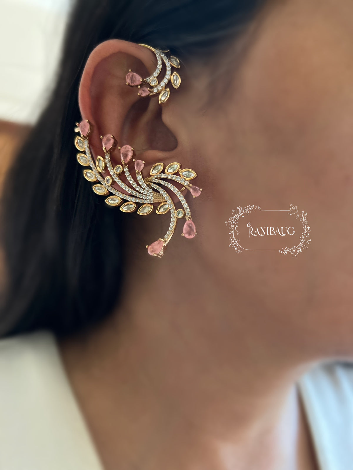 Tulsi Statement Pastel Gold Finish Designer Earcuff Jewelry By Ranibaug