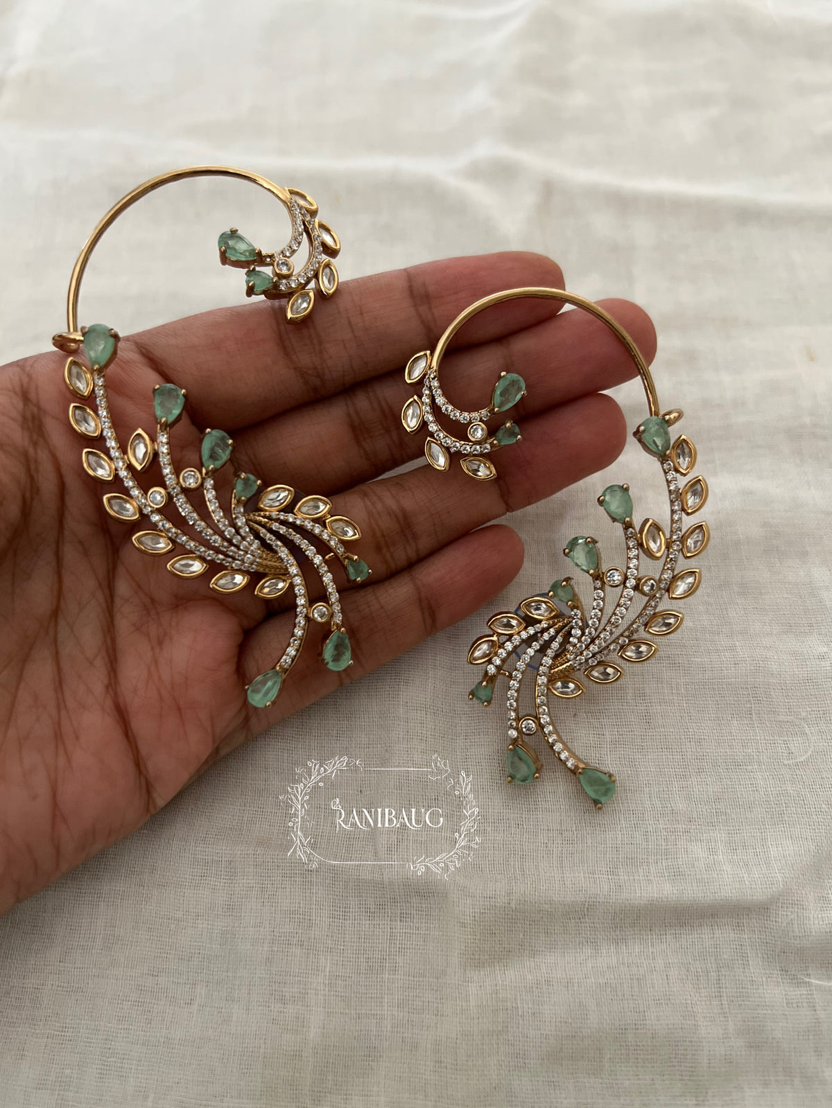 Tulsi Statement Pastel Gold Finish Designer Earcuff Jewelry By Ranibaug
