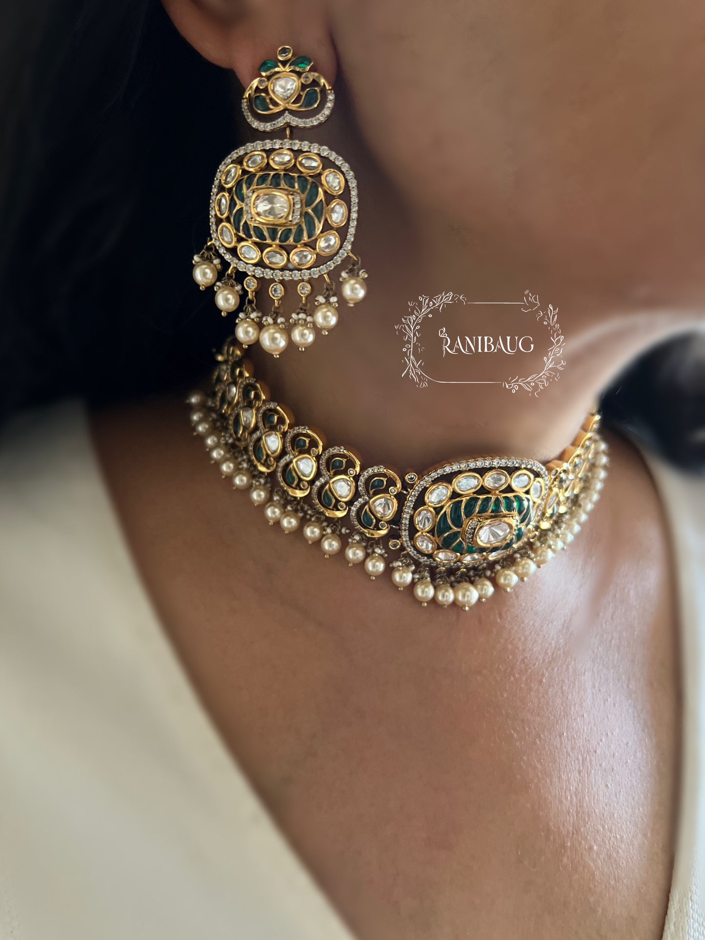 Tviya Heirloom Royal Polki Choker Set With Pearl Drops In Premium Gold Finish By Ranibaug