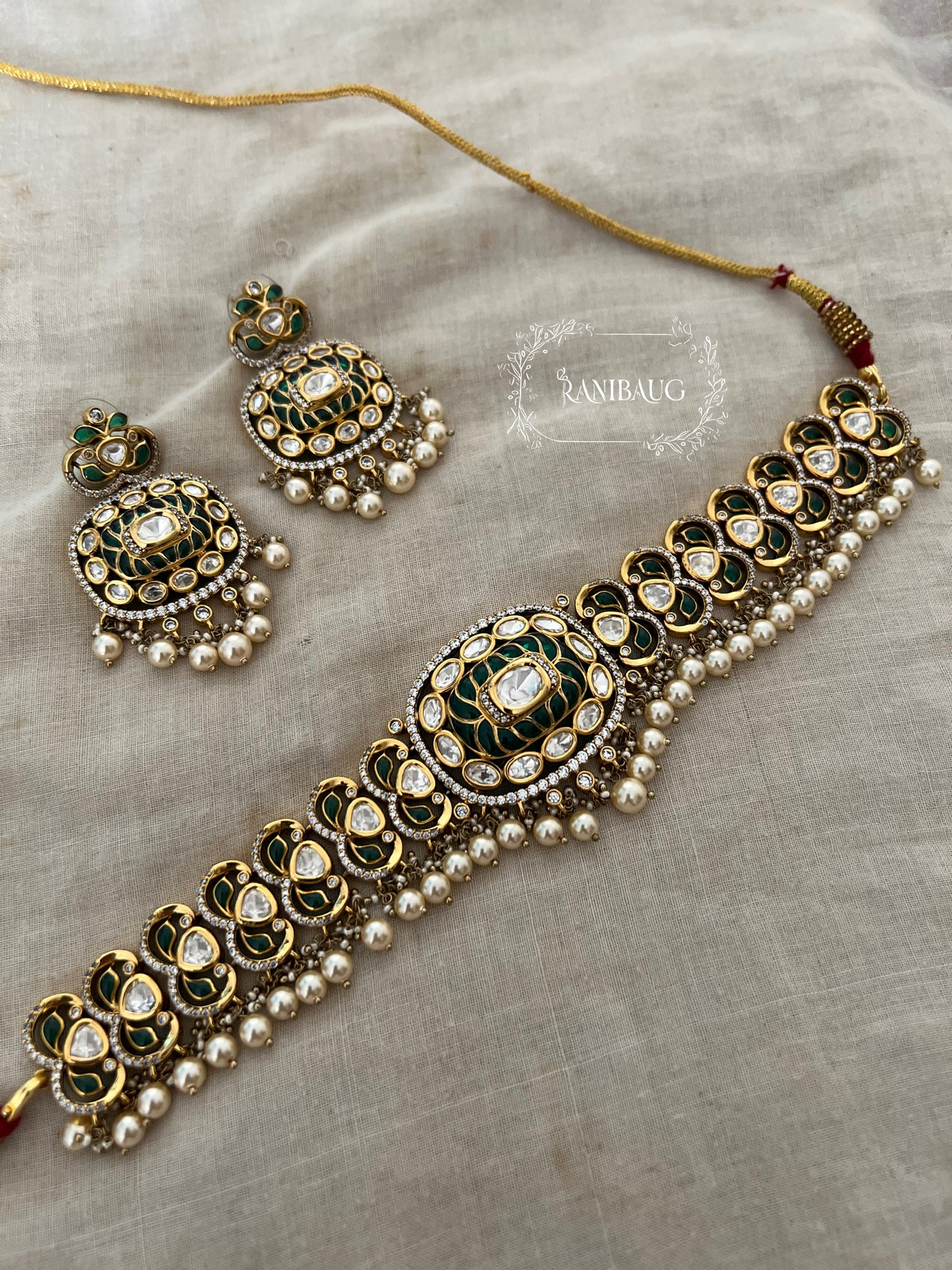 Tviya Heirloom Royal Polki Choker Set With Pearl Drops In Premium Gold Finish By Ranibaug