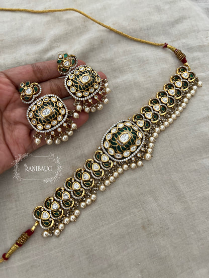 Tviya Heirloom Royal Polki Choker Set With Pearl Drops In Premium Gold Finish By Ranibaug