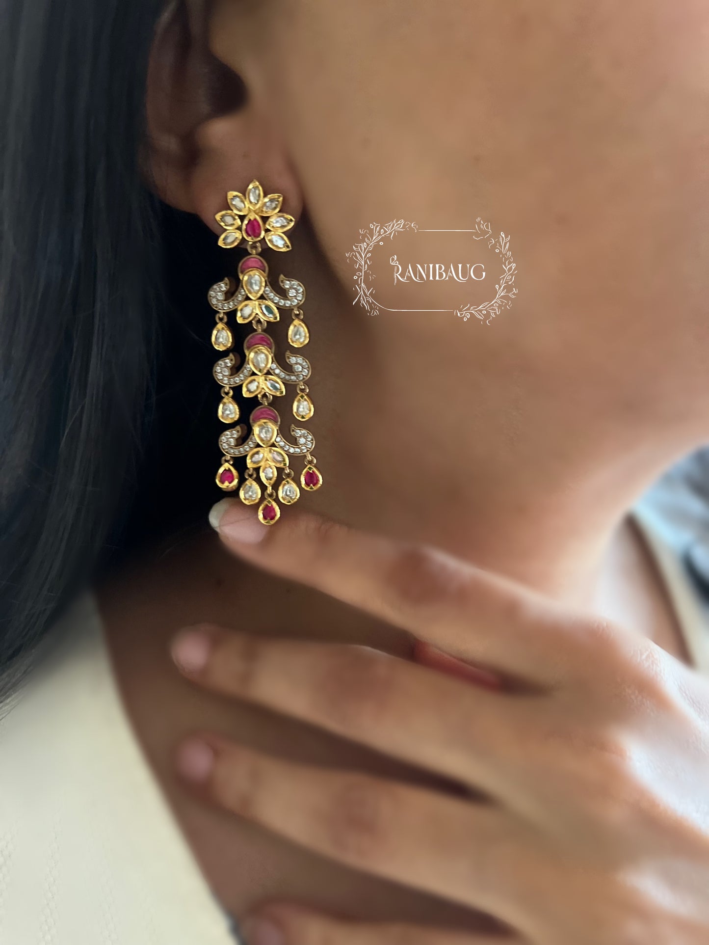 Urvashi Polki Gold-Plated Multi-Color Festive Fall Earrings By Ranibaug | 2026