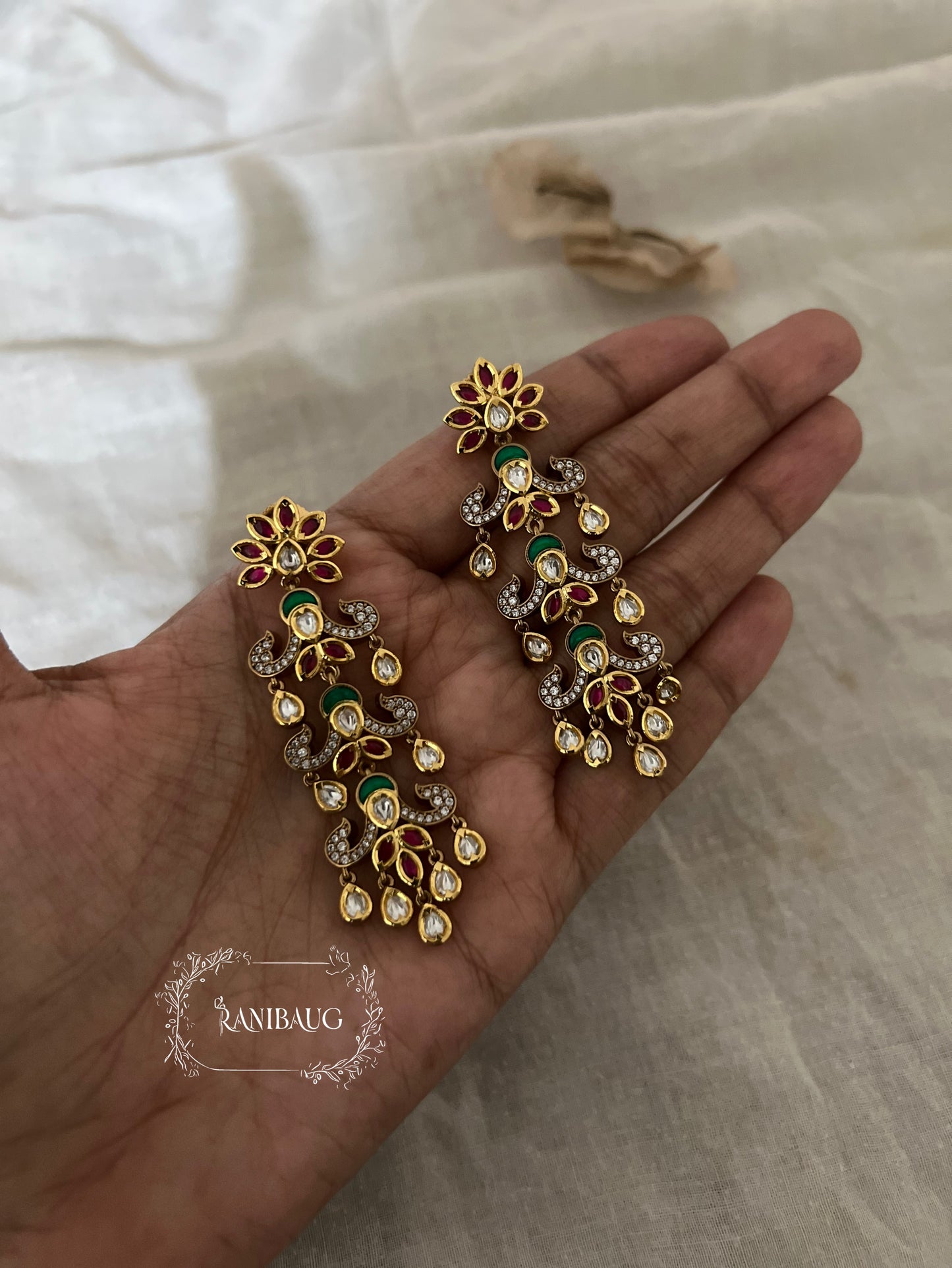 Urvashi Polki Gold-Plated Multi-Color Festive Fall Earrings By Ranibaug | 2026