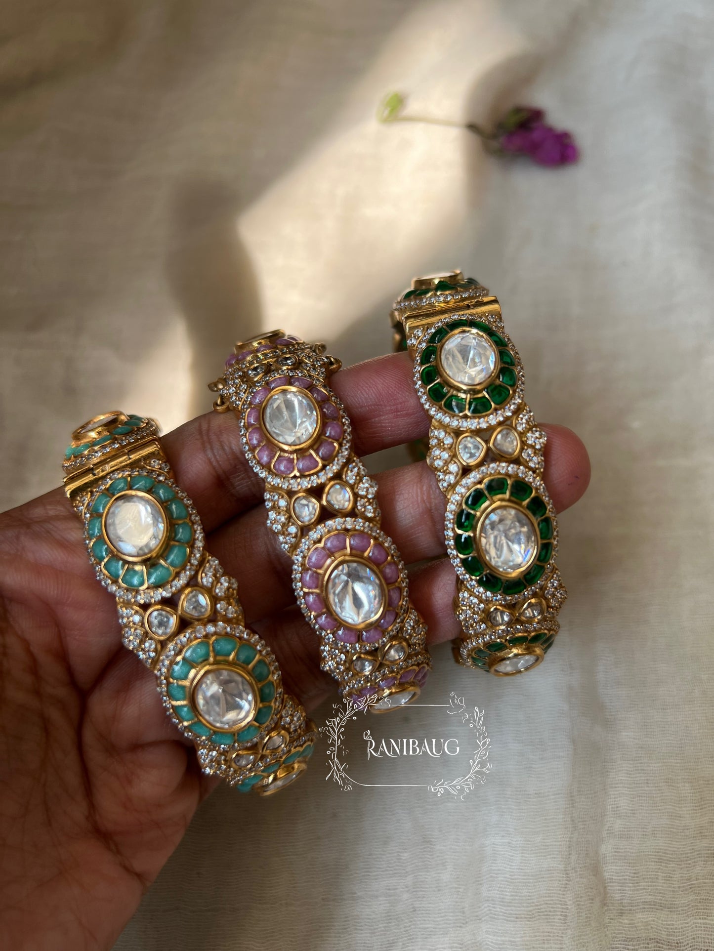 Urvi Indian Kundan Stud Pink Bangles By Ranibaug