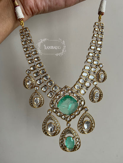 Vaani Royal Mossainite Gold Plated Gemstone Premium Necklace Set By Ranibaug | Diwali Jewelry Wedding Jewellery 2026