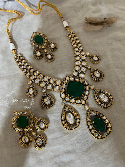 Vaani Royal Mossainite Gold Plated Gemstone Premium Necklace Set By Ranibaug | Diwali Jewelry Wedding Jewellery 2026